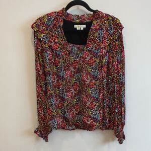 Boden Ruffle Black Pink Whimsigoth Boho Festival Preppy Floral Blouse Sz 12